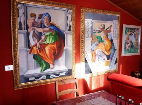 Living room with copies of parts of the Sistene Chapel ceiling